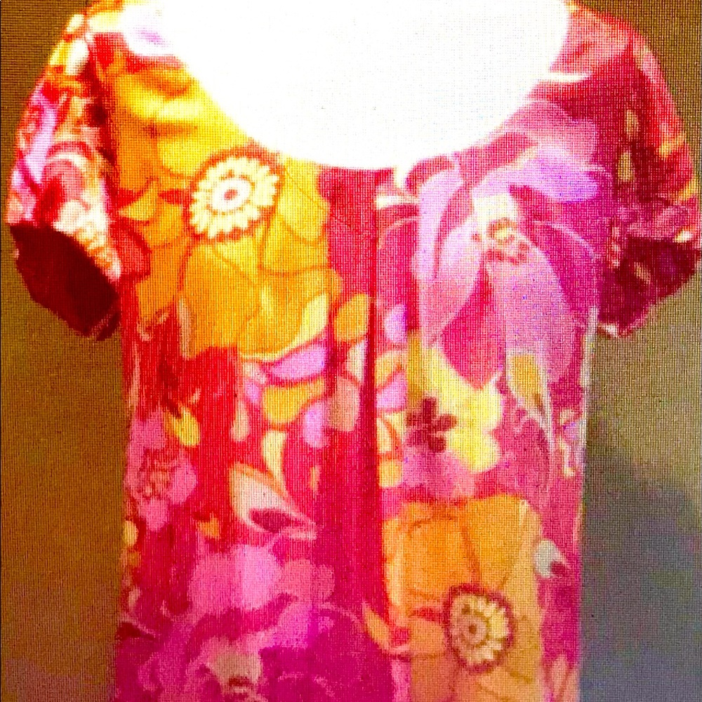 Silk Hale Bob short sleeved shift dress floral pink orange small boho